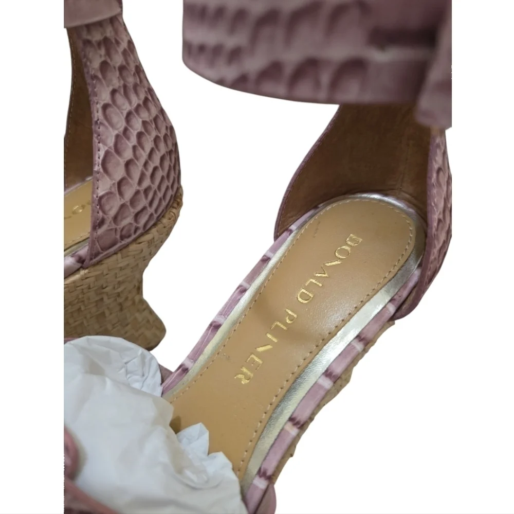 NIB Donald Pliner Trixee Crocco Leather Ankle Strap Wedge Espadrille Sandals 6